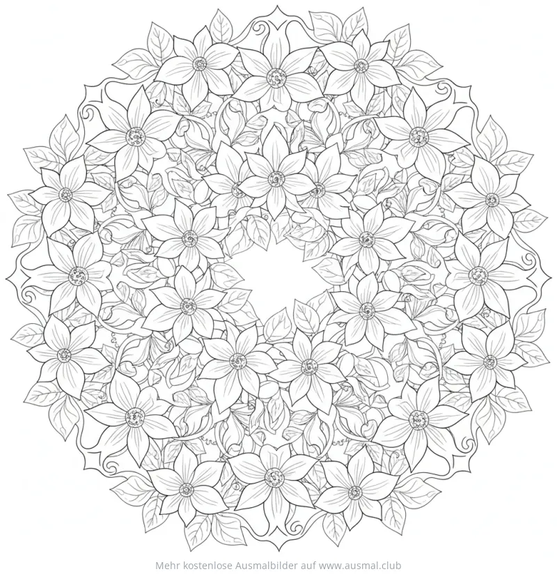 Clematis Blumen Mandala Ausmalbild