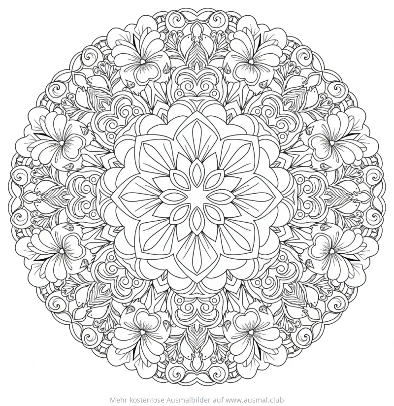 Pansies (Stiefmütterchen) Blumen Mandala Ausmalbild