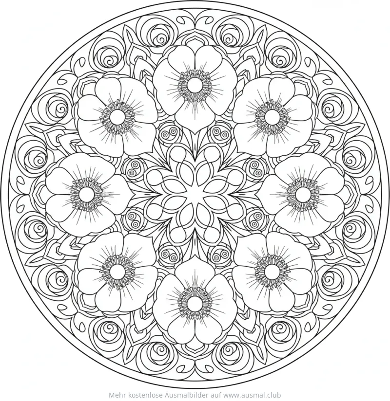 Anemone Blumen Mandala Ausmalbild