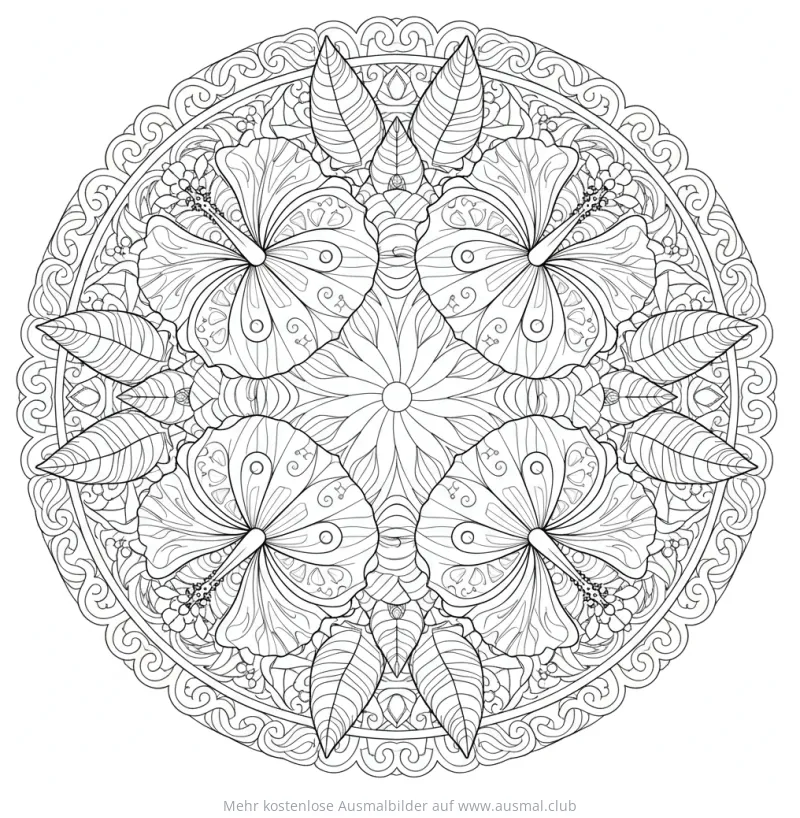 Hibiskus Blumen-Mandala Ausmalbild