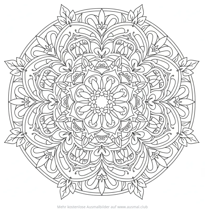 Blumen Mandala Ausmalbild mit geometrischen Mustern