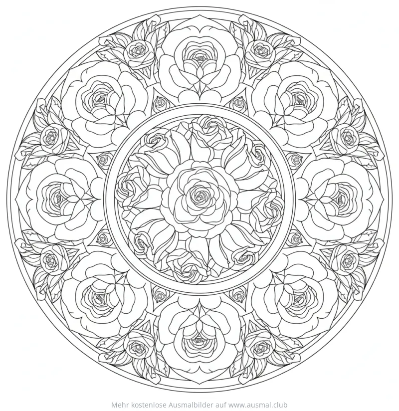 Rosen Mandala Ausmalbild