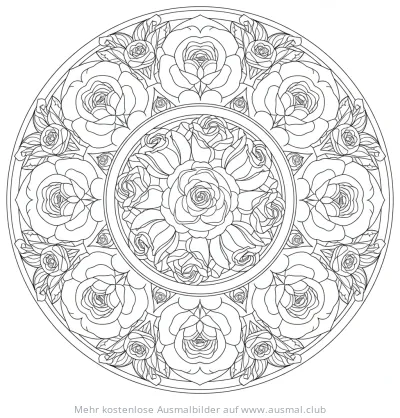 Rosen Mandala Ausmalbild