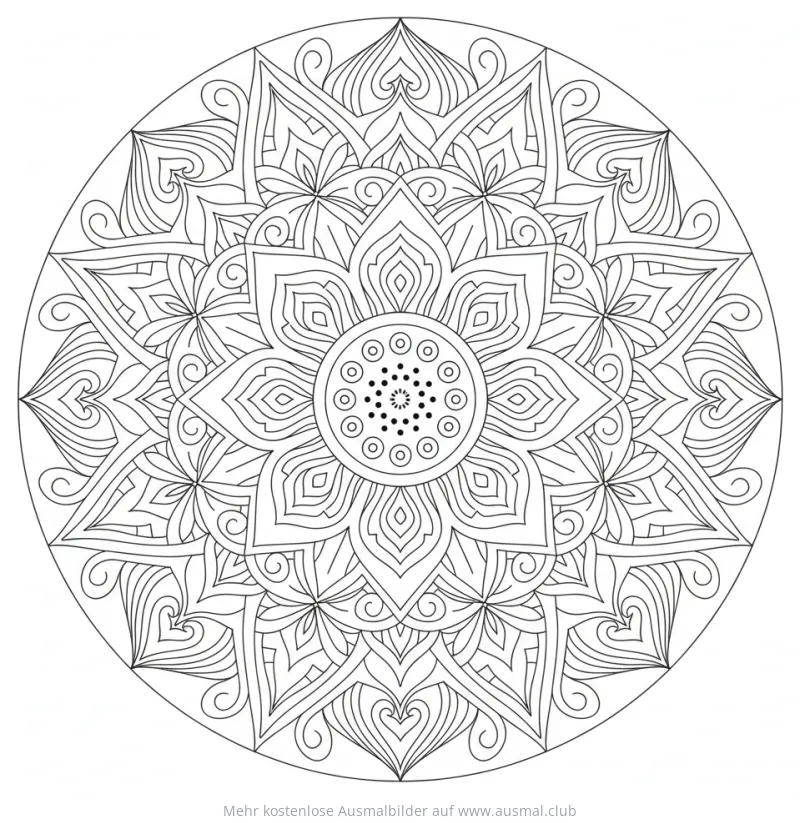 Lotus Mandala Ausmalbild mit filigranen Blütenblättern