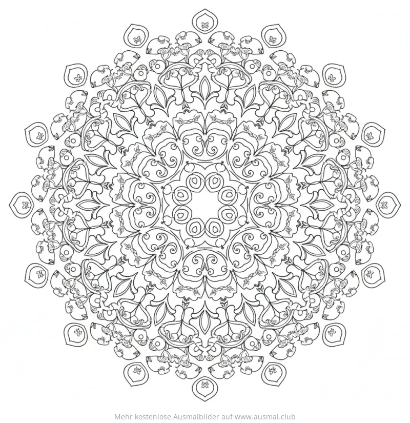 Kirschblüten Mandala Ausmalbild mit filigranen Blütenmuster