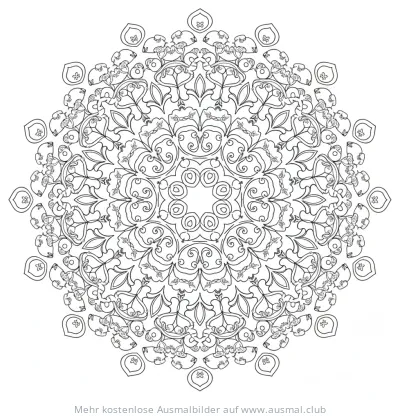 Kirschblüten Mandala Ausmalbild mit filigranen Blütenmuster