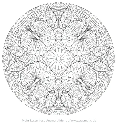 Hibiskusblüten Mandala Ausmalbild