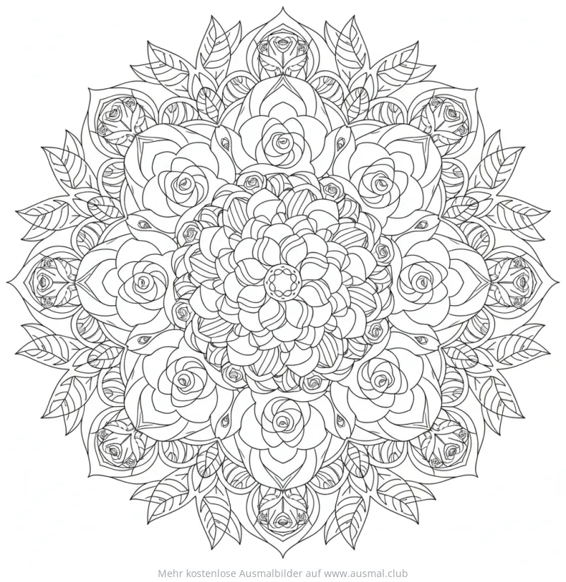 Rosenknospen Mandala Ausmalbild