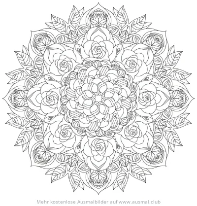 Rosenknospen Mandala Ausmalbild