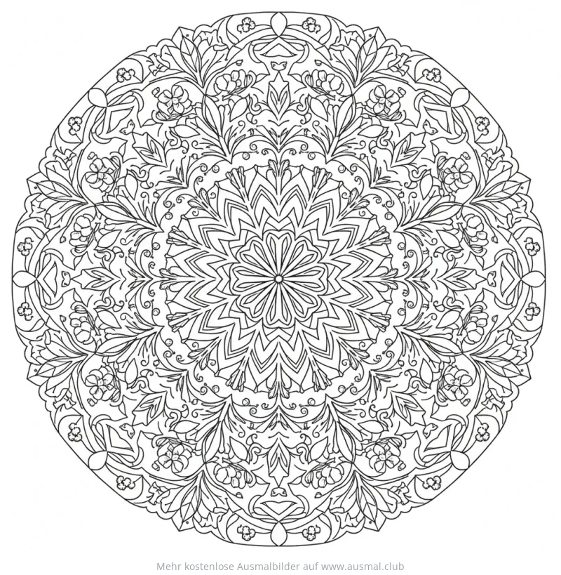 Blumen Mandala mit Schneeflockenmuster Ausmalbild