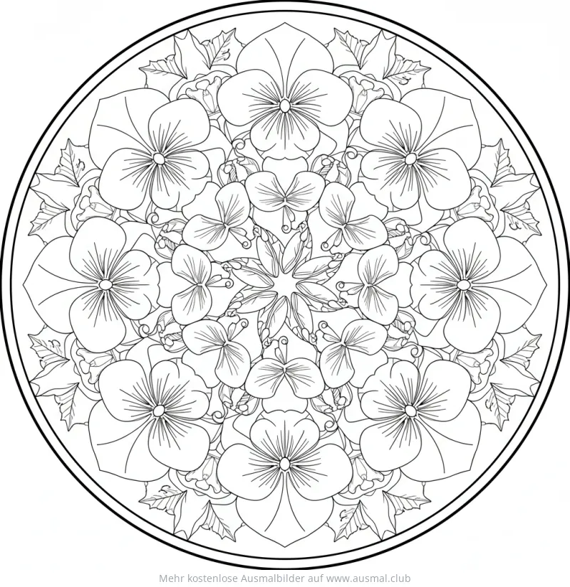Stiefmütterchen Ausmalbild im Mandala-Stil