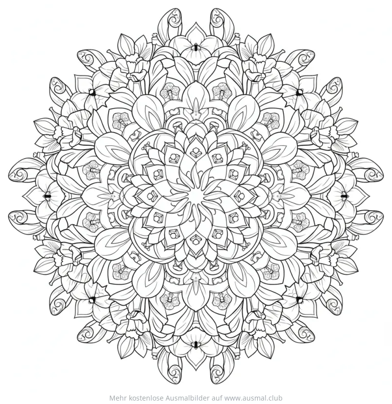 Narzissen Mandala Ausmalbild für Erwachsene