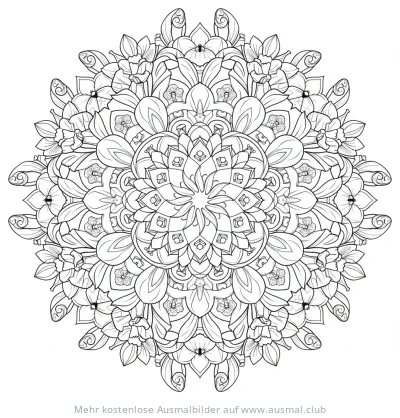 Narzissen Mandala Ausmalbild für Erwachsene