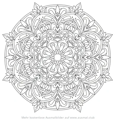 Blumen Mandala Ausmalbild mit geometrischen Formen und Blättern
