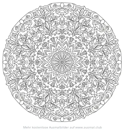 Schneeflocken Mandala Ausmalbild mit floralen Elementen