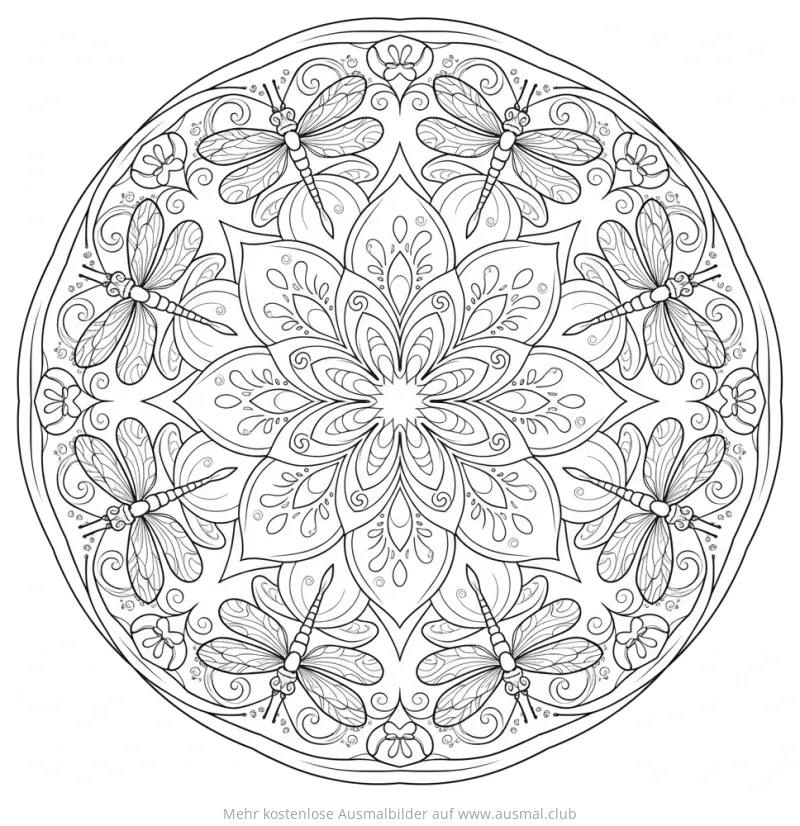 Libellen Mandala Ausmalbild