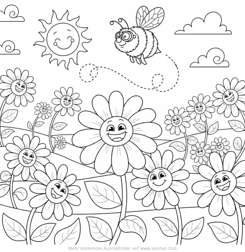 Gänseblümchen und Biene Ausmalbild