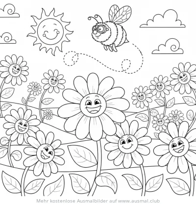 Gänseblümchen und Biene Ausmalbild