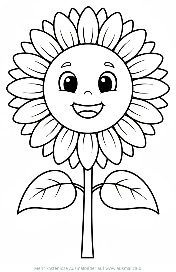 Freundliche Sonnenblume Ausmalbild mit Gesicht