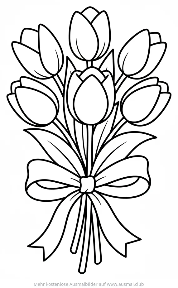 Tulpenstrauß Ausmalbild mit Schleife