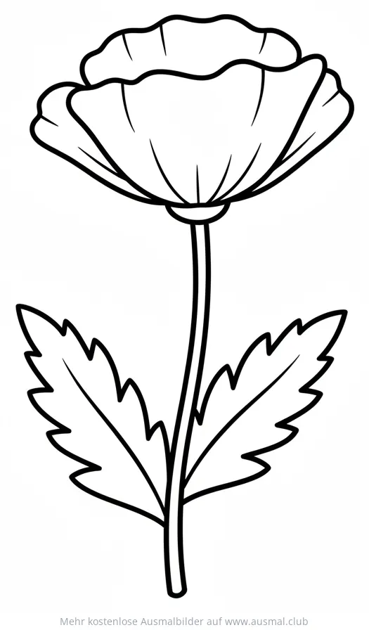Mohnblume Ausmalbild mit Stiel und Blättern