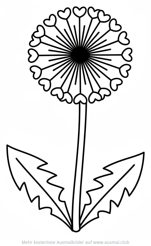 Löwenzahn Ausmalbild mit herzförmigen Blütenständen