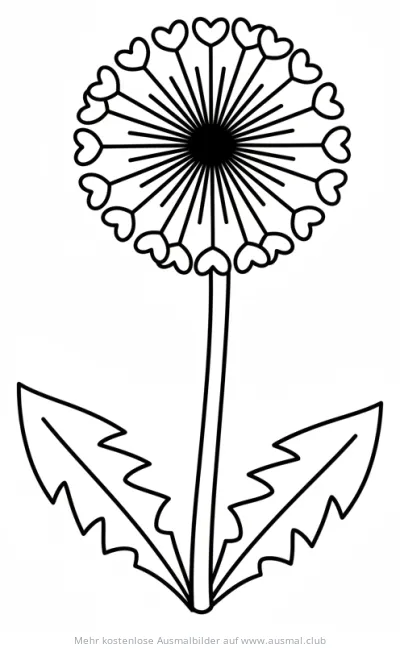 Löwenzahn Ausmalbild mit herzförmigen Blütenständen