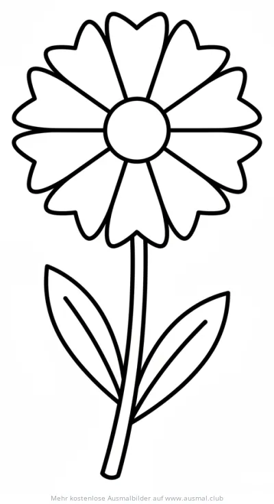 Kornblume Ausmalbild mit Stiel und Blättern