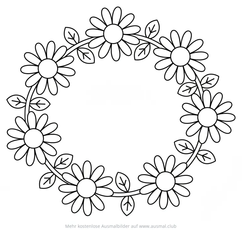 Blumenkette Ausmalbild mit Gänseblümchen und Blättern