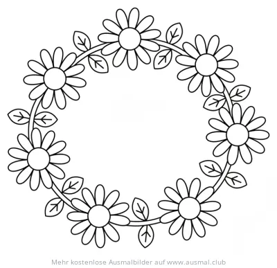 Blumenkette Ausmalbild mit Gänseblümchen und Blättern