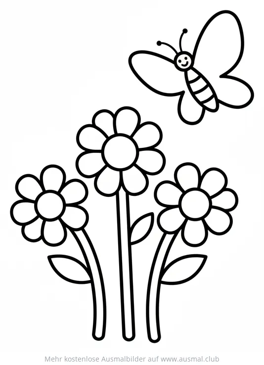 Blumen und Schmetterling Ausmalbild