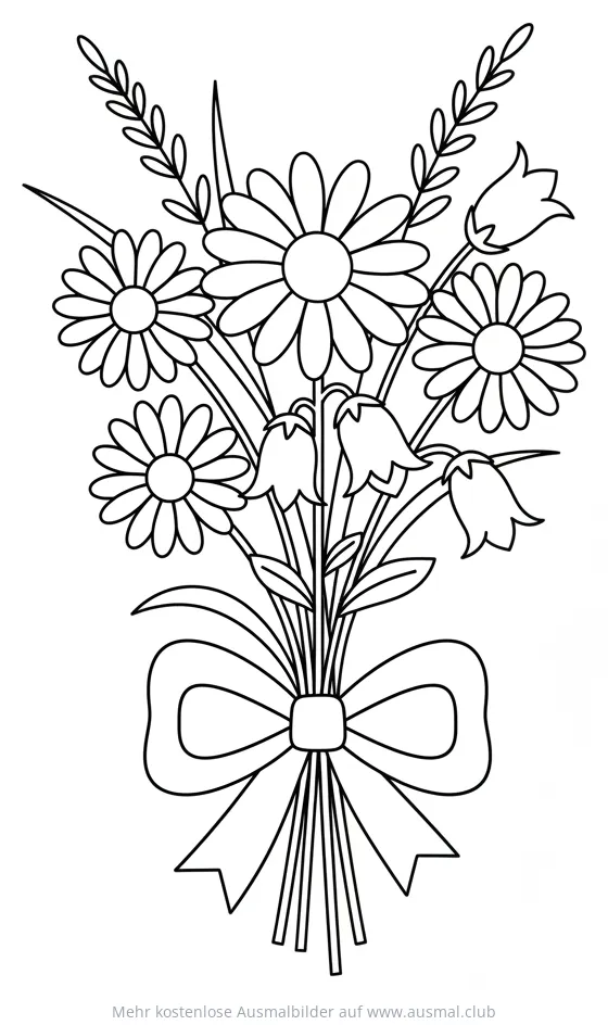 Wildblumenstrauß mit Schleife Ausmalbild