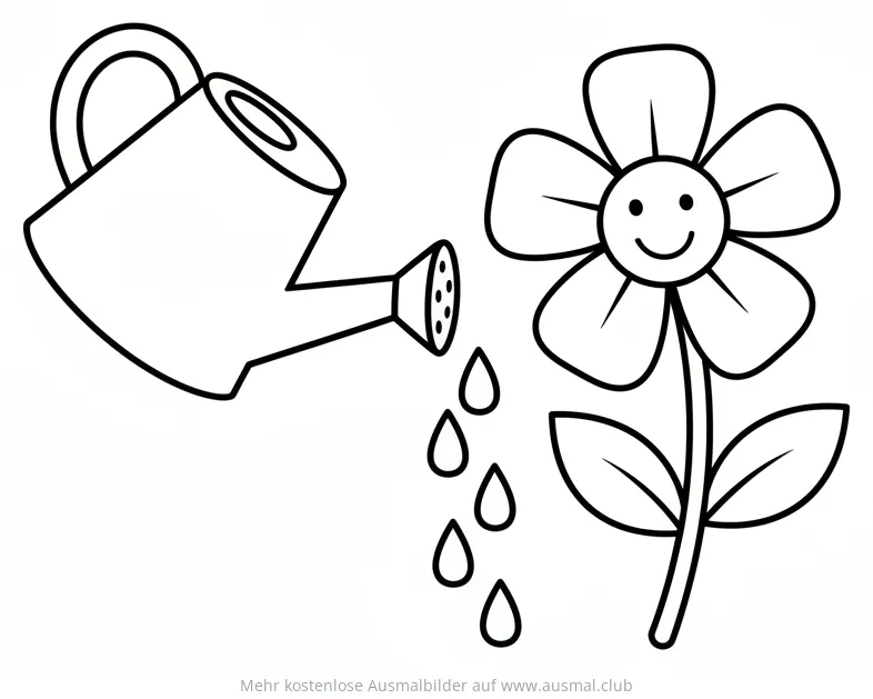 Blume mit Gießkanne Ausmalbild für Kinder