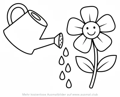 Blume mit Gießkanne Ausmalbild für Kinder