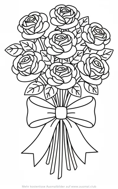 Rosenstrauß mit Schleife Ausmalbild