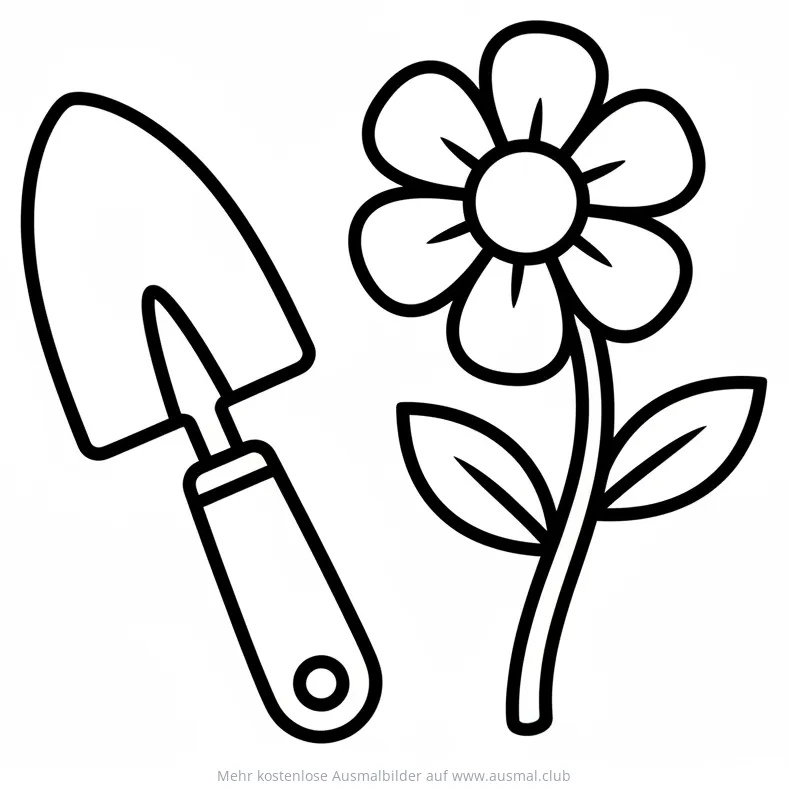 Blume und Spaten Ausmalbild