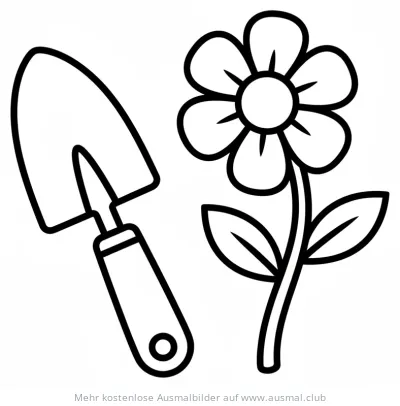 Blume und Spaten Ausmalbild