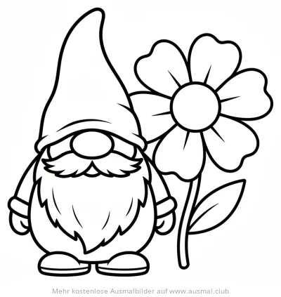 Gartenzwerg mit Blume Ausmalbild