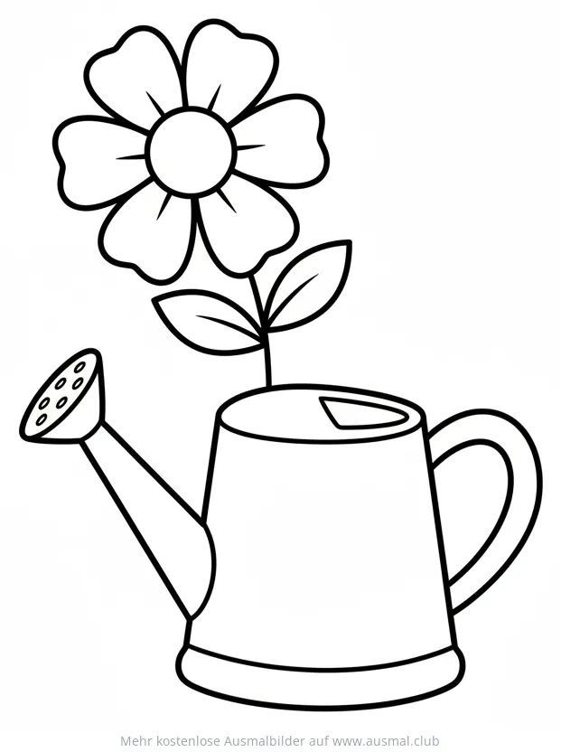 Blume wächst aus Gießkanne Ausmalbild