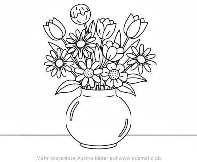 Blumenvase Ausmalbild mit Tulpen und Margeriten