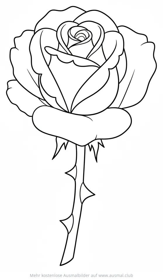 Rose Ausmalbild mit Stiel und Dornen