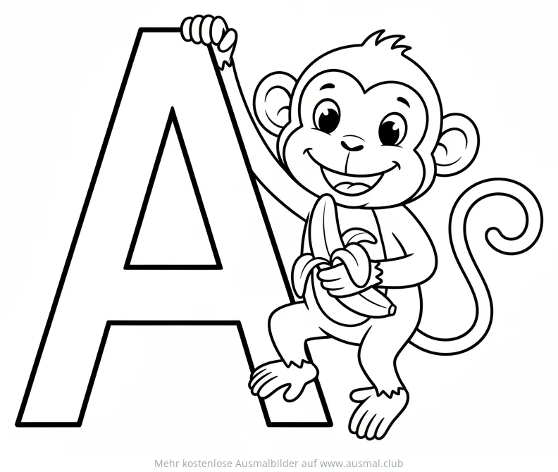 Affe mit Banane und dem Buchstaben A Ausmalbild