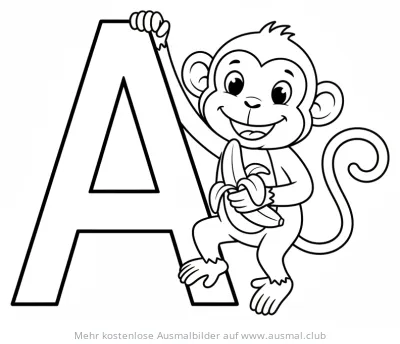 Affe mit Banane und dem Buchstaben A Ausmalbild