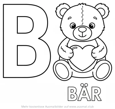 Bär Ausmalbild mit dem Buchstaben B