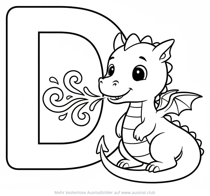 Drache mit Buchstaben D Ausmalbild