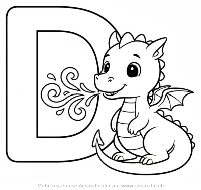 Drache mit Buchstaben D Ausmalbild