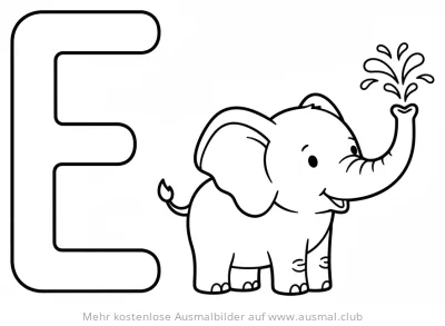 Elefant mit Buchstaben E Ausmalbild