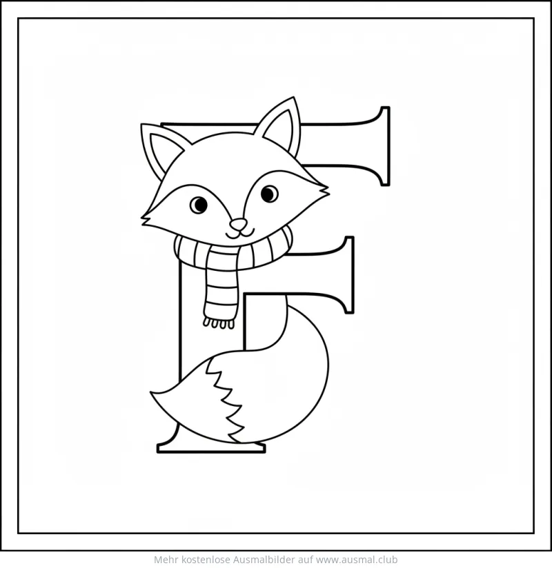 Fuchs mit Schal am Buchstaben F Ausmalbild