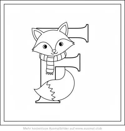 Fuchs mit Schal am Buchstaben F Ausmalbild