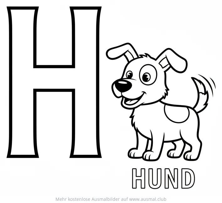 Buchstabe H mit Hund Ausmalbild